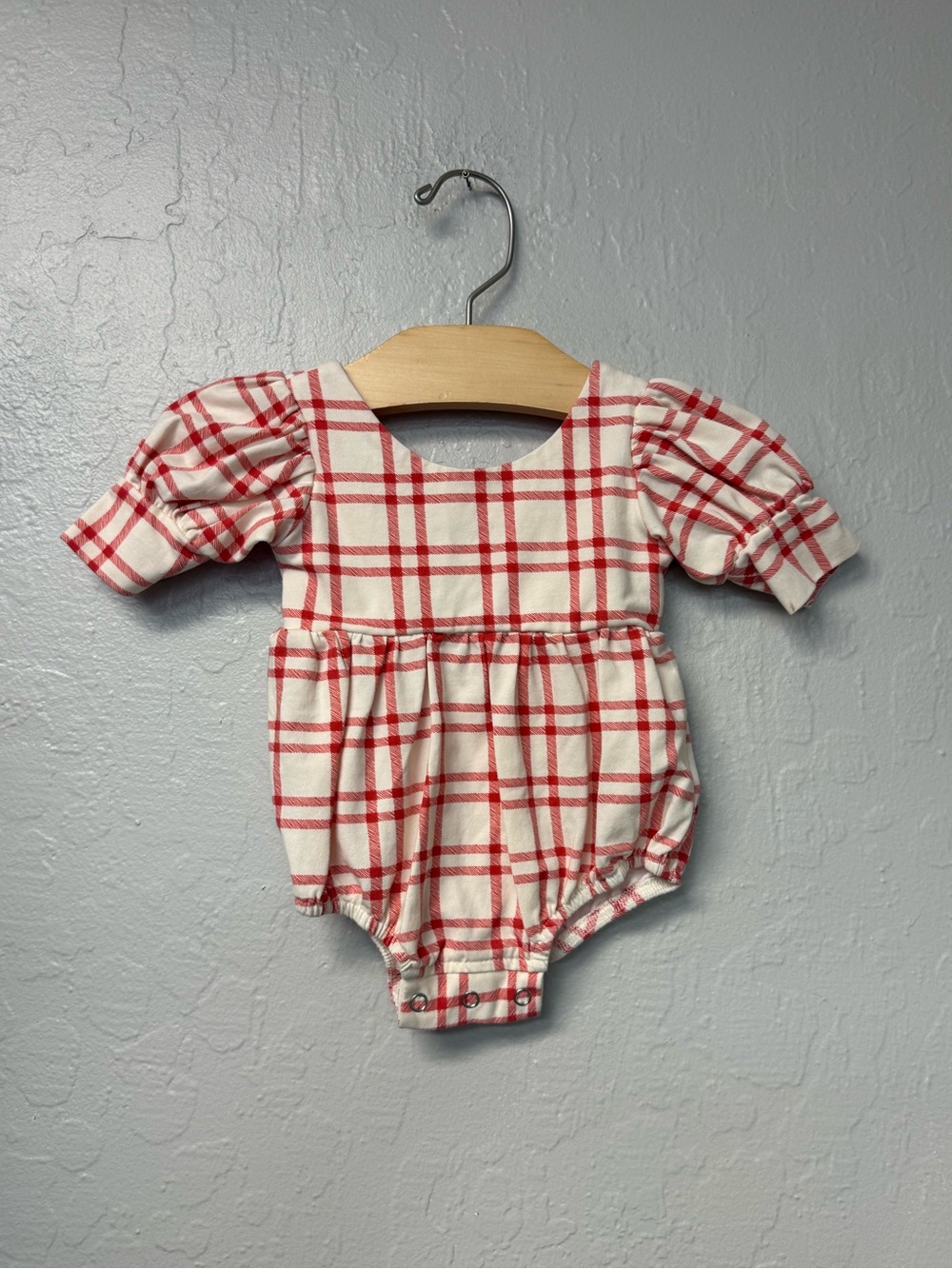 $23 ADD ON ollie jay red cream romper 6-12M plaid Janie and Jack